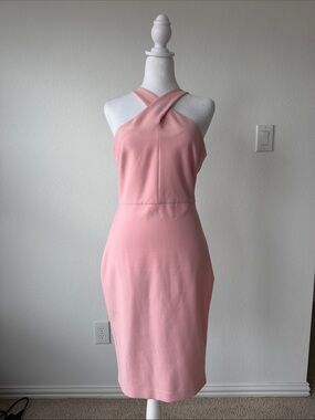 Likely Blush Pink Cross-Front Halter Sheath Dress